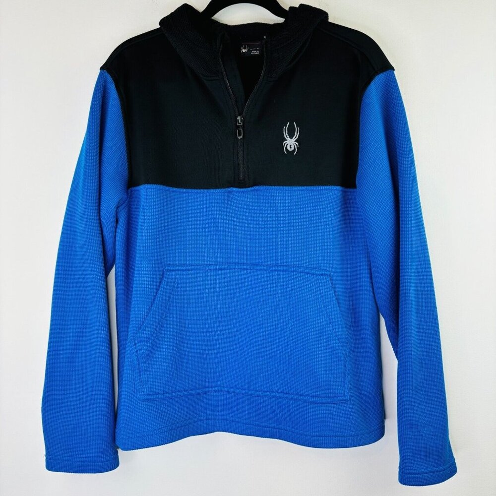 Spyder Mens Sz Medium Blue Black 3/4 Zip Fleece Lined Sweatshirt Long Sleeve